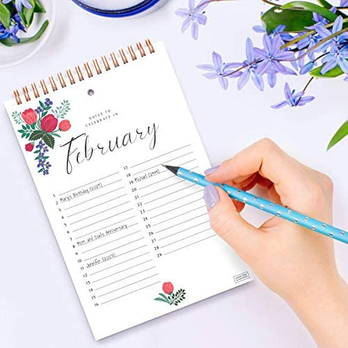 Sweetzer & Orange Perpetual Calendar. 12 Month Office or Family Wall Calendar. 6x9” Floral Flip Calendar Design. Perpetual Birthday Calendar Wall Hanging, Anniversary Calendar and Monthly Planner