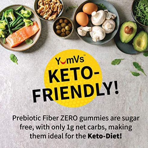 Prebiotic Fiber Zero Gummies for Kids by YumVs | Keto Sugar Free Gummy Chews for Toddlers |4g Fiber for Children Constipation Support | Natural Kosher Halal Berry Chewable 70 Count