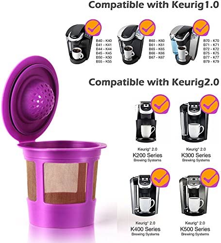 6 Reusable K Cups for Keurig K-Classic, K-Elite, K-Select, K-Cafe, K-Compact, K200, K300, K400, K500, Refillable Kcups Coffee Filters for 2.0 and 1.0 Brewers