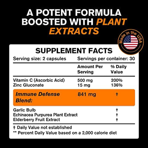 ?????????? Immune Support Vitamins - Elderberry with Zinc, Vitamin C, and Garlic for Adults - Sambucus Black Elderberry Capsules & Echinacea Immunity Renewal Complex - Powerful 10 in 1 Immune Defense