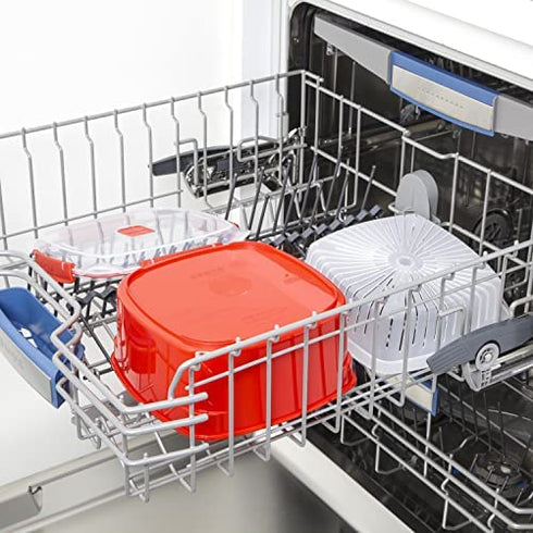 Sistema Microwave Steamer for Cooking Food and Vegetables with Steam Release Vent, Dishwasher Safe, 13.6 Cup, Red