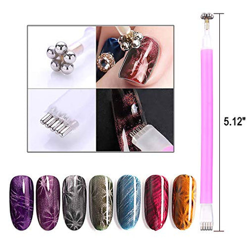 WOKOTO 6Pcs 3d Cat Eyes Magnetic UV Gel Nail Polish Pen Set Flower Ombre Design Double Head Magnet Stick Manicure DIY Tools