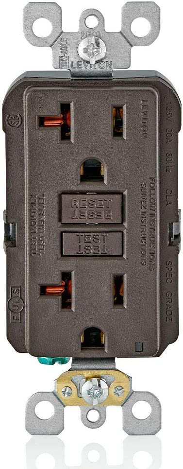 Leviton GFNT2 Self-Test SmartlockPro Slim GFCI Non-Tamper-Resistant Receptacle with LED Indicator, Wallplate Included, 20-Amp, Brown