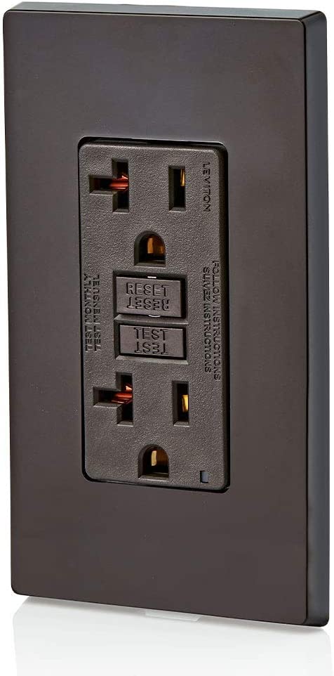 Leviton GFNT2 Self-Test SmartlockPro Slim GFCI Non-Tamper-Resistant Receptacle with LED Indicator, Wallplate Included, 20-Amp, Brown