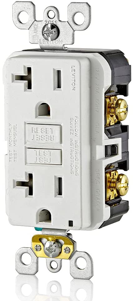 Leviton GFTR2-W Self-Test SmartlockPro Slim GFCI Tamper-Resistant Receptacle with LED Indicator, Wallplate Included, 20-Amp, White