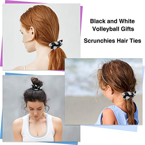 12 Pieces Volleyball Sport Hair Scrunchies Volleyball Sport Hair Ties Silk Satin Elastic Scrunchies Hair Bands Ponytail Holders for Players Teams Gifts (Black)