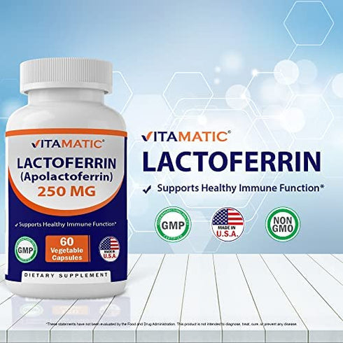 Vitamatic Lactoferrin 250mg (Apolactoferrin), 60 Vegetable Capsules - Promotes Healthy Immune Function*