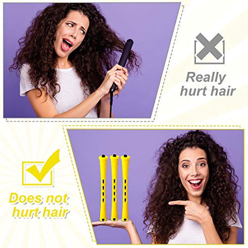 60 Pieces Long Perm Rods Plastic Hair Perm Rods Cold Wave Rods Hair Curling Roller Hair Styling Hairdressing Tools (Yellow,0.28 Inch)