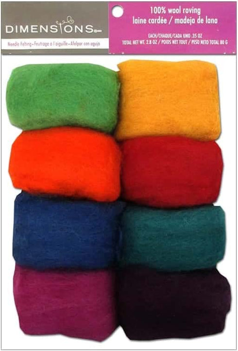 Dimensions Needlecrafts Rainbow Wool Roving for Needle Felting, 8 pack, 80g
