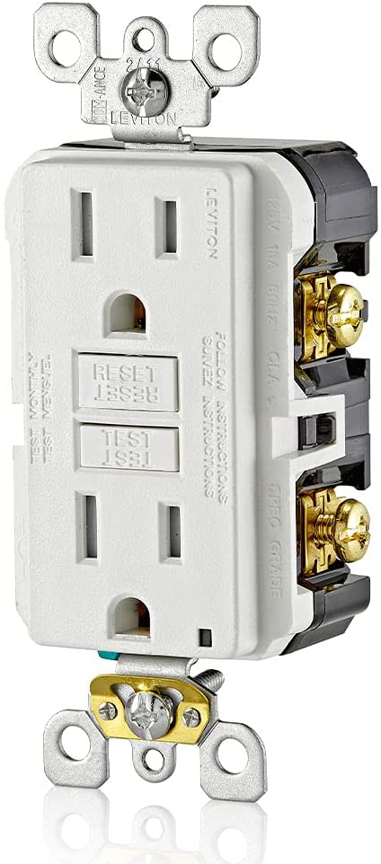 Leviton GFTR1-W Self-Test SmartlockPro Slim GFCI Tamper-Resistant Receptacle with LED Indicator, Wallplate Included, 15-Amp, White, 1-Pack