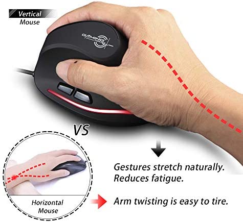 ZLOT Wired Vertical Mouse,Ergonomic Design USB LED Optical Mouse with 6 Buttons and 4 Adjustable Sensitivity 1200/1600/2400/3200 DPI for Office, Gaming, PC, Computer,Laptop,Desktop,Black …