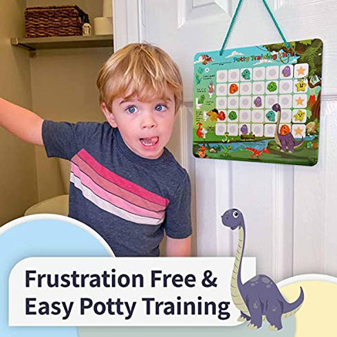 Potty-Training-Chart-with-35 Reusable Magnetic-Stickers. A Dinosaur Potty Chart That Reward Toddlers – Motivational Toilet Potty Training Stickers Chart for Boys & Girls (Dinosaurs)