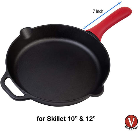 Victoria Silicone Cast Iron Handle Cover. For 10 to 12 inch Skillets, Large, Red