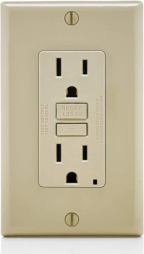 Leviton GFNT1-I Self-Test SmartlockPro Slim GFCI Non-Tamper-Resistant Receptacle with LED Indicator, Wallplate Included, 15-Amp, Ivory