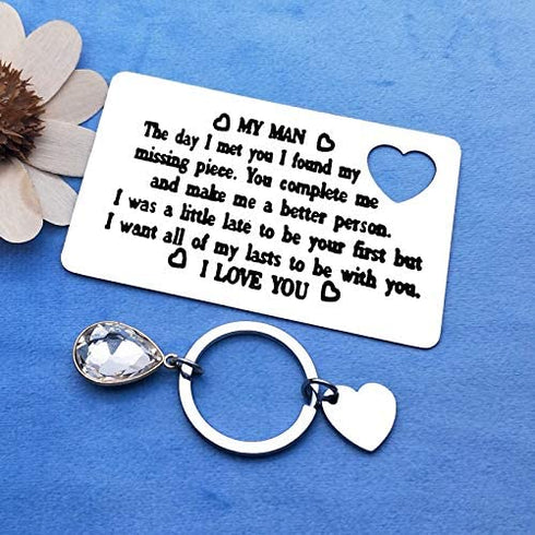 Engraved Wallet Insert Card for Husband Valentines Gift Couple Gifts To My Man Card Keychain Husband Gifts from Wife I Love You Gifts for Husband Boyfriend Christmas Anniversary Birthday Gifts for Men