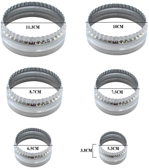 SurgeHai Fluted Cookie Cutters- Round Biscuit Cutters Set of 6 Pieces, Double Sided Fluted and Plain Edge Cookie Cutters, Stainless Steel