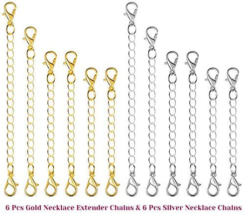 Paxcoo 12Pcs Chain Extender Jewelry Necklace Lobster Clasps and Closures for Necklace Bracelet Jewelry Making Supplies