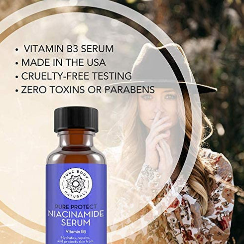 Vitamin B3 Niacinamide Serum by Pure Body Naturals, 1 Fluid Ounce - Super Moisturizer Cream for A Younger Looking Face and Body - Pore Reducing Facial Lotion - Pure and Natural Ingredients