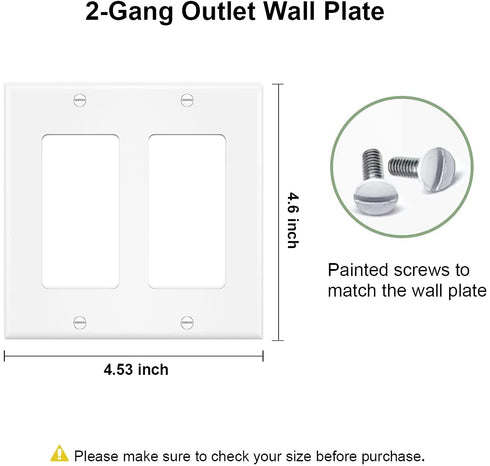 2-Gang Switch Outlet Wall Plate Cover Double Decora Electrical Faceplate for Light Switches, Smart Switch,Dimmers, GFCI, Receptacle, USB Outlet, White (4-Pack)