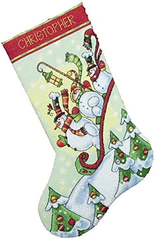 Dimensions Counted Cross Stitch 'Sledding Snowmen' Personalized Christmas Stocking Kit, 16"