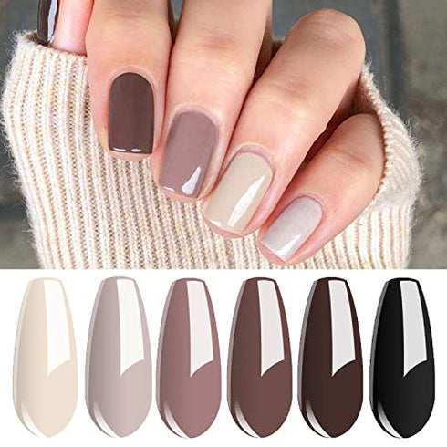 Vishine Nude Brown Collection Gel Nail Polish Set - 6 Colors Gel Polish Set Kit UV LED Soak Off Gel Polish 0.27 OZ 8ML