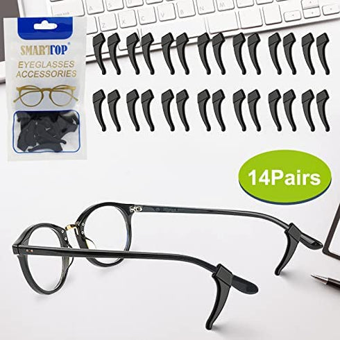 SMARTTOP Anti-Slip Eyeglass Ear Grips Hook Comfortable Silicone Elastic Eyeglasses Temple Tips Sleeve Retainer-For Eyewear Sunglasses Spectacles Glasses,Sports Eyeglasses 14 Pairs (Black)