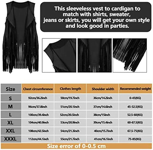 6 Pcs 60s 70s Hippie Costume for Women Peace Sign Earring Necklace Headband Fringe Vest Tassel Cardiga