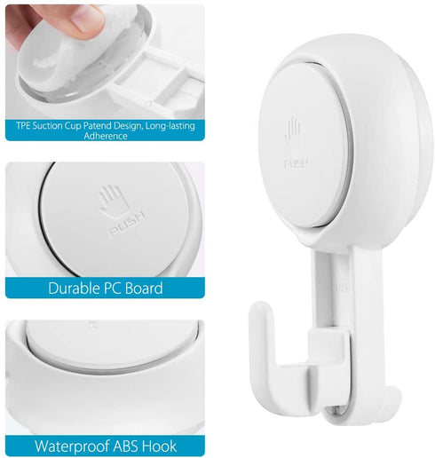 LUXEAR Suction Hooks Powerful Vacuum Suction Cup Hooks- Heavy Duty Shower Hooks Waterproof Suction Hanger for Bathroom Kitchen Towel, Robe, Loofah Removable and Reusable Hooks for Bags Coat (2 Pack)