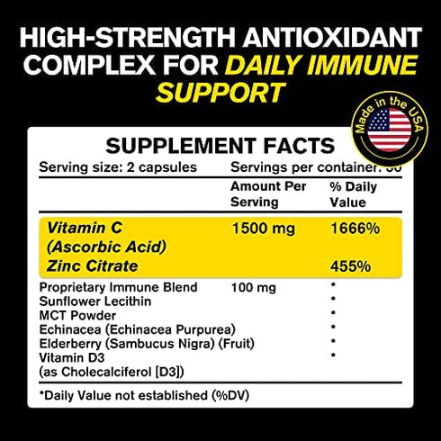 ???????????? - ?? ???????? Vitamin C Supplement - 1600mg with Zinc 50mg - Highest Absorption - Vitamin C Immune Support Complex - Vitamin C Capsules & Zinc Vitamins for Adults - VIT C Immune Booster
