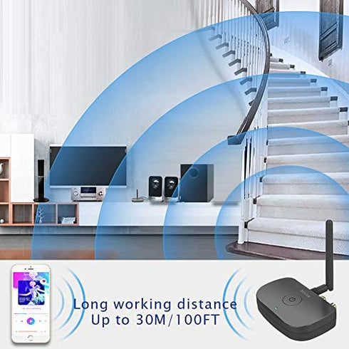 Besign BE-RCA Long Range Bluetooth Audio Adapter, HiFi Wireless Music Receiver, Bluetooth 5.0 Receiver for Wired Speakers or Home Music Streaming Stereo System, Black
