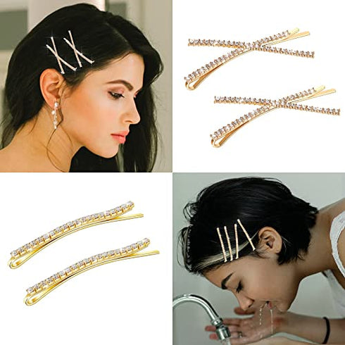12 Pieces Rhinestone Bobby Pins Decorative Fancy Crystal Hair Clips Shiny Metal X Shaped Barrettes Bling Diamond Wedding Bridal Shower Hair Accessories for Women Ladies Girls (Gold, Fresh Style)