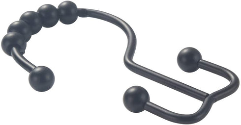 Titanker Shower Curtain Hooks Rings, Rust-Resistant Metal Double Glide Shower Hooks for Bathroom Shower Rods Curtains, Set of 12 Hooks - Matte Black