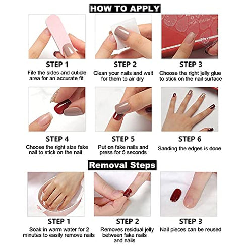 RikView Press on Nails French Tip Nails Oval Nail Tips Glossy Fake Nails False Nails with Design Full Cover Acrylic Nails (Blue)