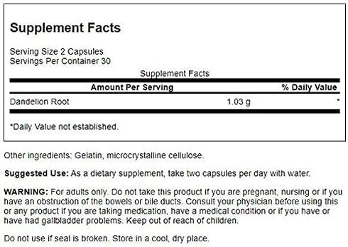 Swanson Dandelion Root 515 Milligrams 60 Capsules