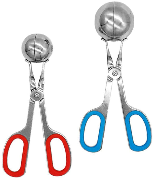 Meat Baller, 2 PCS None-Stick Meatball Maker with Detachable Anti-Slip Handles, Stainless Steel Meat Baller Tongs, Cake Pop, Ice Tongs, Cookie Dough Scoop for Kitchen (1.38"&1.78")