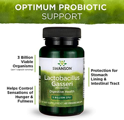 Swanson Lactobacillus Gasseri - Probiotic Supplement Supporting Digestive Health with 3 Billion CFU - Design-Release Satiety & Fat Metabolism Support - (60 Veggie Capsules)