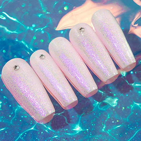 RARJSM Pearl Gel Nail Polish, Mermaid Nailpolish Shell Glimmer Shiny Shimmers Gel Polish Purple Sparkle Shiny Clear Pastel Nail Gel UV LED Curing Required 1Pcs 7.5ML