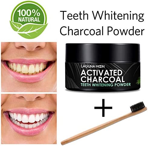 100% Organic Activated Charcoal Teeth Whitening Powder with Bamboo Toothbrush - 50g Natural Coconut Charcoal, Effective Teeth Stain Remover and Toothpaste Alternative - Safe for Gums Or Enamel, Vegan