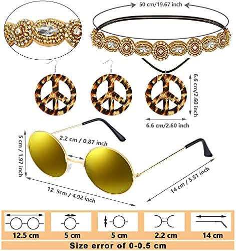 6 Pcs 60s 70s Hippie Costume for Women Peace Sign Earring Necklace Headband Fringe Vest Tassel Cardiga