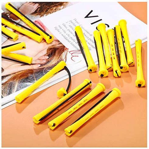 60 Pieces Long Perm Rods Plastic Hair Perm Rods Cold Wave Rods Hair Curling Roller Hair Styling Hairdressing Tools (Yellow,0.28 Inch)