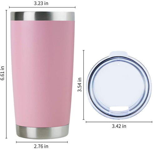 DOMICARE 20oz Stainless Steel Tumbler with Lid, Double Wall Vacuum Insulated Travel Mug, Powder Coated Coffee Cup,Pink, 1 Pack