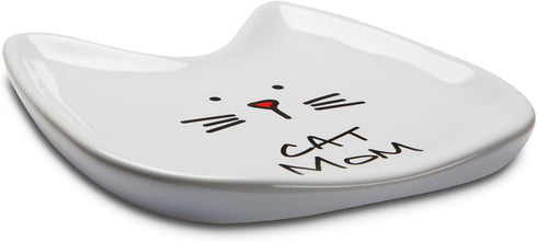 Pavilion Gift Company Blobby Cat, Cat Spoon Rest " Cat Mom", 5", White