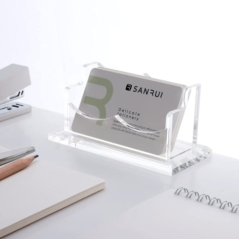 SANRUI Acrylic Business Card Holder for Desk,Clear Business Card Stand,Business Card Display Holder Fits 2" x 3.5" Business Cards