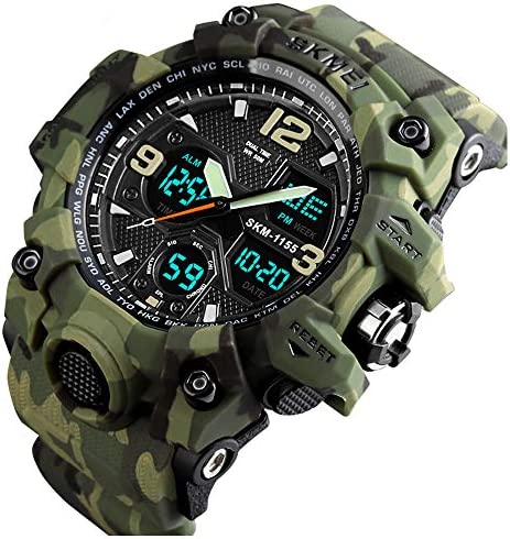 MJSCPHBJK Men's Analog Sports Watch Military Watch Outdoor LED Stopwatch Digital Electronic Watches Large Dual Display Waterproof Tactical Army Watches for Men