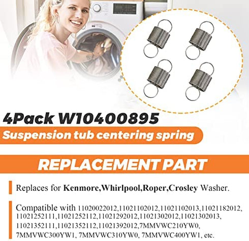 W10400895 Washer Suspension Tub Centering Spring by Beaquicy - Replacement for Ken-more Whirlpool Roper Crosley Washing Machine (4 Pack)