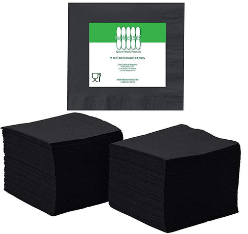Perfectware - 2 Ply Black-200ct Perfect Stix 2 Ply Beverage Black Napkin-200 Paper Cocktail Beverage Napkin Black, 9.5" x 9.5" (Pack of 200)
