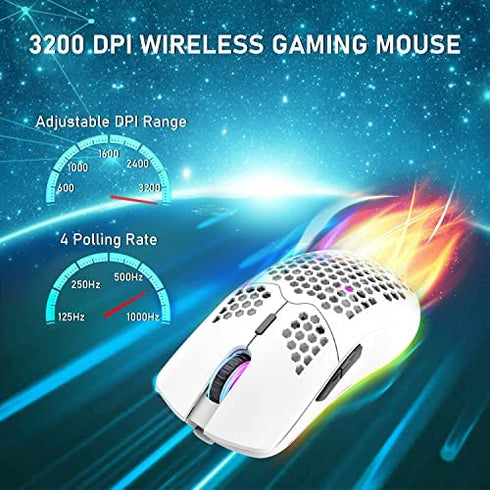 Wireless Gaming Mouse Lightweight Honeycomb Design 3200 DPI Rechargeable Gaming Mouse with 16 Rainbow Backlit, USB Receiver,Compatible with PC Gamers and Xbox and PS4 Users