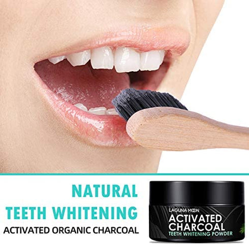 100% Organic Activated Charcoal Teeth Whitening Powder with Bamboo Toothbrush - 50g Natural Coconut Charcoal, Effective Teeth Stain Remover and Toothpaste Alternative - Safe for Gums Or Enamel, Vegan