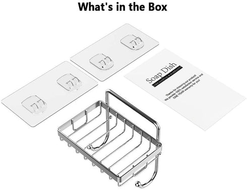 ODesign Soap Dish Sponge Holder with Hook for Bathroom Shower Kitchen Wall Mounted Rustproof Stainless Steel - Adhesive No Drilling