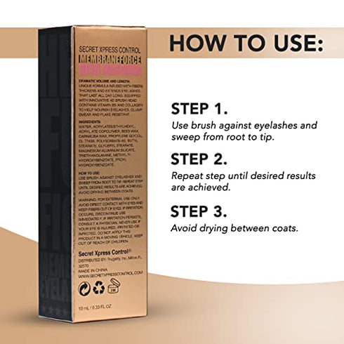 Secret Xpress Control 4D Silk Fiber Lash Mascara, Lengthening and Thick, Volume, Long Lasting, Waterproof & Smudge-Proof, All Day Full, Long, Thick, Smudge-Proof Eyelashes